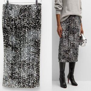 Marella Osmund2 Skirt Jersey Midi Straight Sequins Silver Black Size Medium New